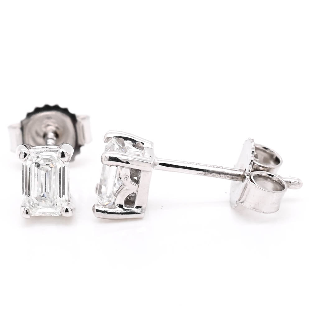 LUJO 10KT White Gold 0.40CTW Emerald Shape LAB Created Diamond Stud Earrings.