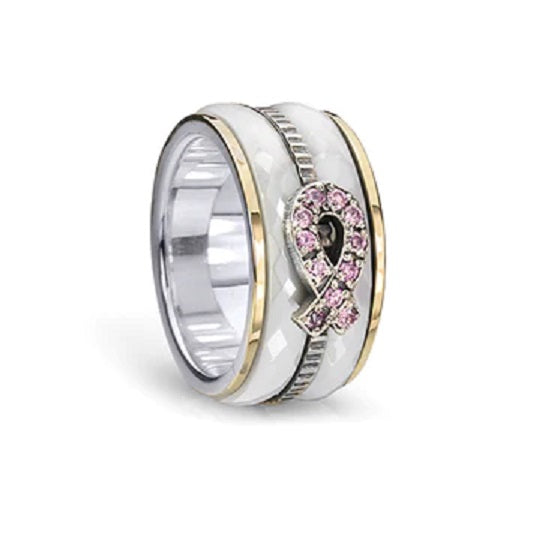 Hope Mediation Ring. Sterling Silver, 10KT Gold, C.Z. Size 9.