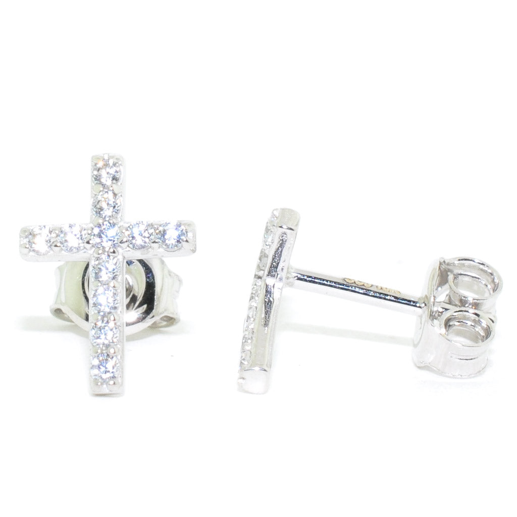 10KT White Gold C.Z. Cross Earrings.