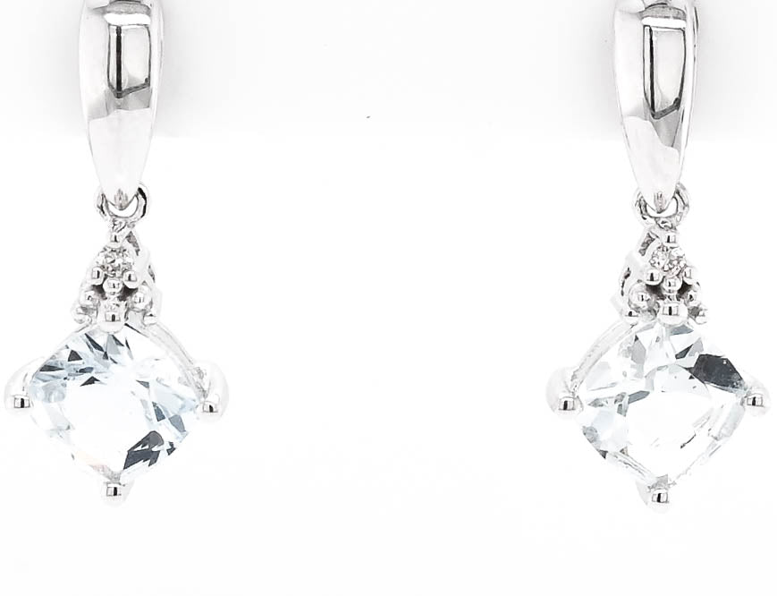10KT White Gold 1.10CTW Aquamarine and Diamond Earrings