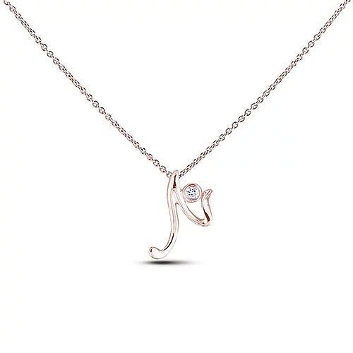 Polar Lights 10KT Rose Gold 18" Letter "N" Initial Necklace.