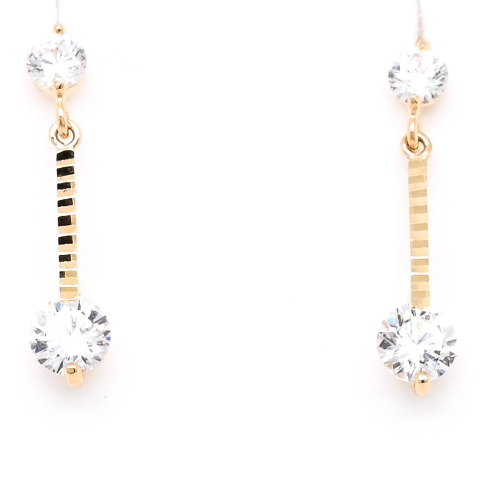 10KT Yellow Gold C.Z Bar Drop Earrings.