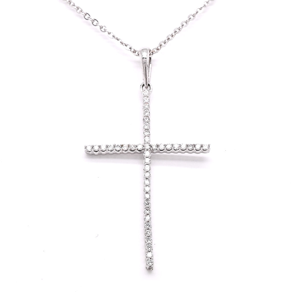 14KT White Gold 18" 0.16CTW Diamond Cross Pendant.10KT Chain.