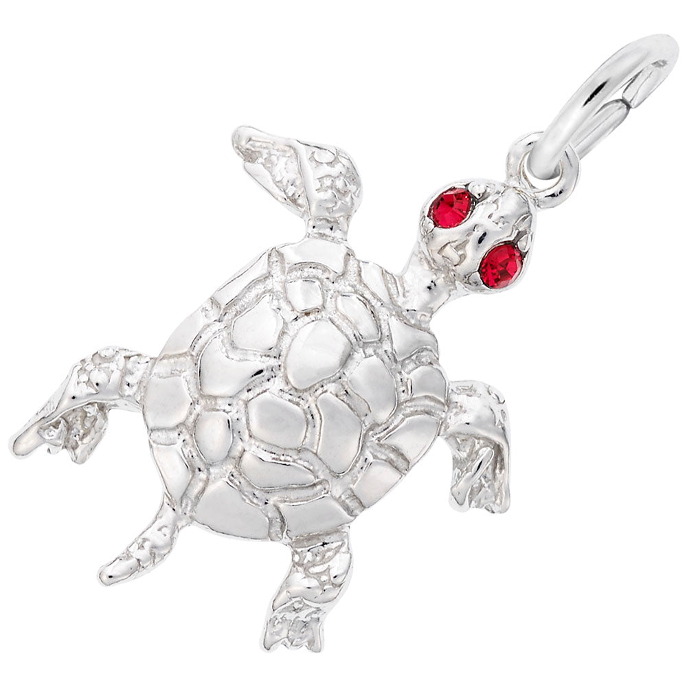 Rembrandt Sterling Silver Turtle with Red Eyes Charm.