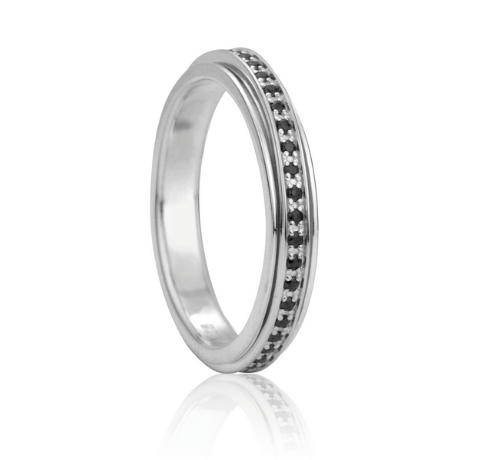 Meditation Ring Eclipse Sterling Silver Black CZ. SIZE 7