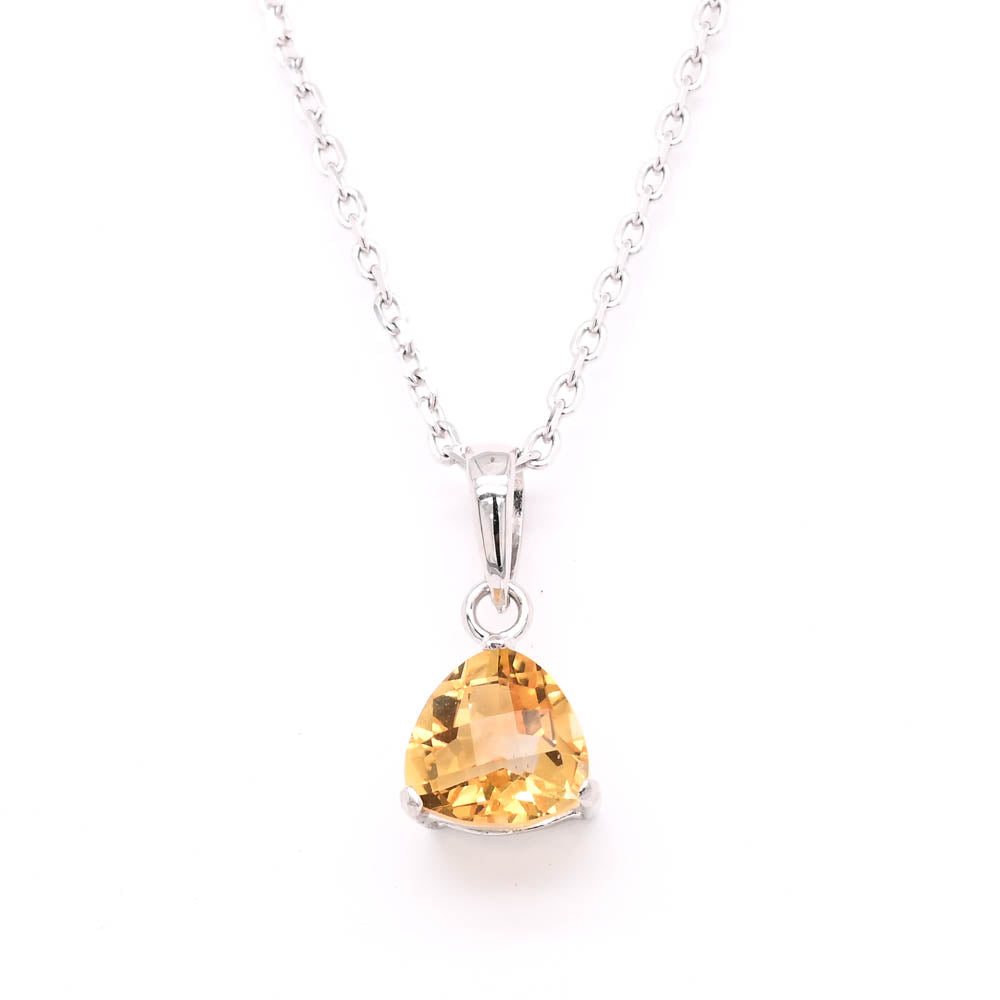 14KT White Gold 18" Trillian Shaped Citrine Necklace.
