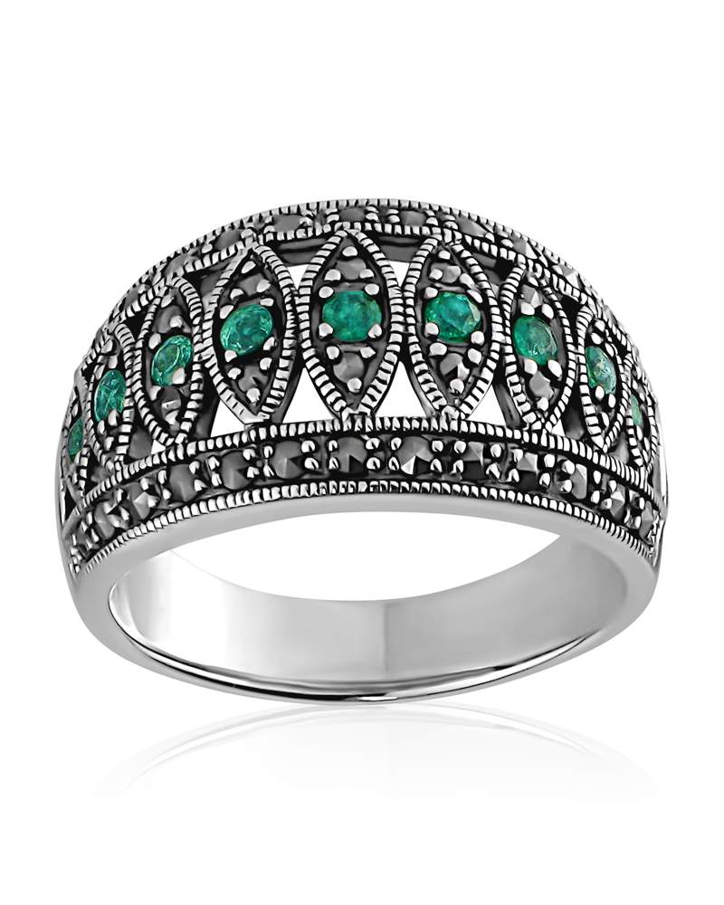 Larus Sterling silver Marcasite & Emerald Ring.