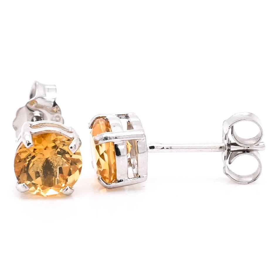 14KT White Gold Citrine Stud Earrings.
