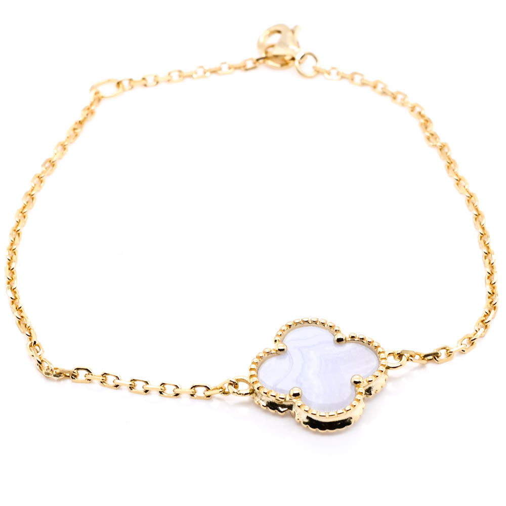 Sterling Silver 14KT Yellow Gold Plated 8" Mother of Pearl Flower Bracelet.