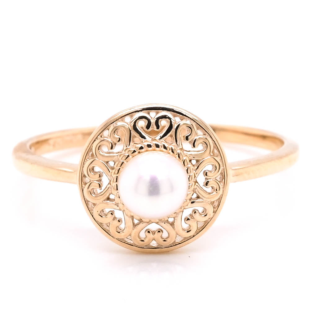 10Kt Yellow Gold 4mm Pearl Ring.