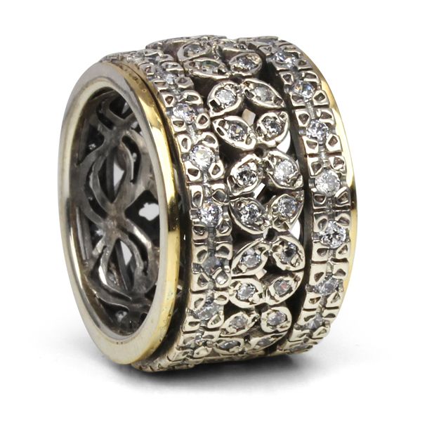 Destiny Meditation Ring. Sterling Silver, 10KT Yellow Gold, and C.Z. Size 9.