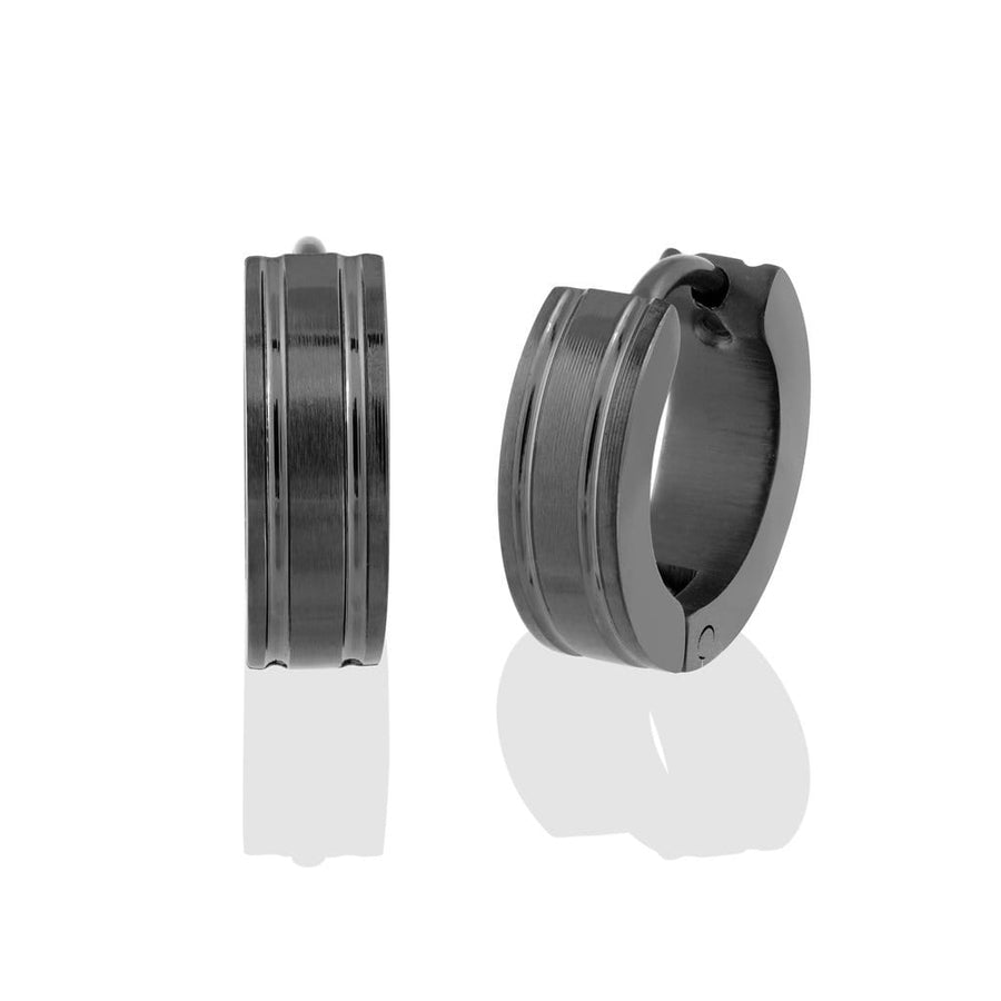 Italgem steel Black IP Plated C.Z Huggie Earrings.