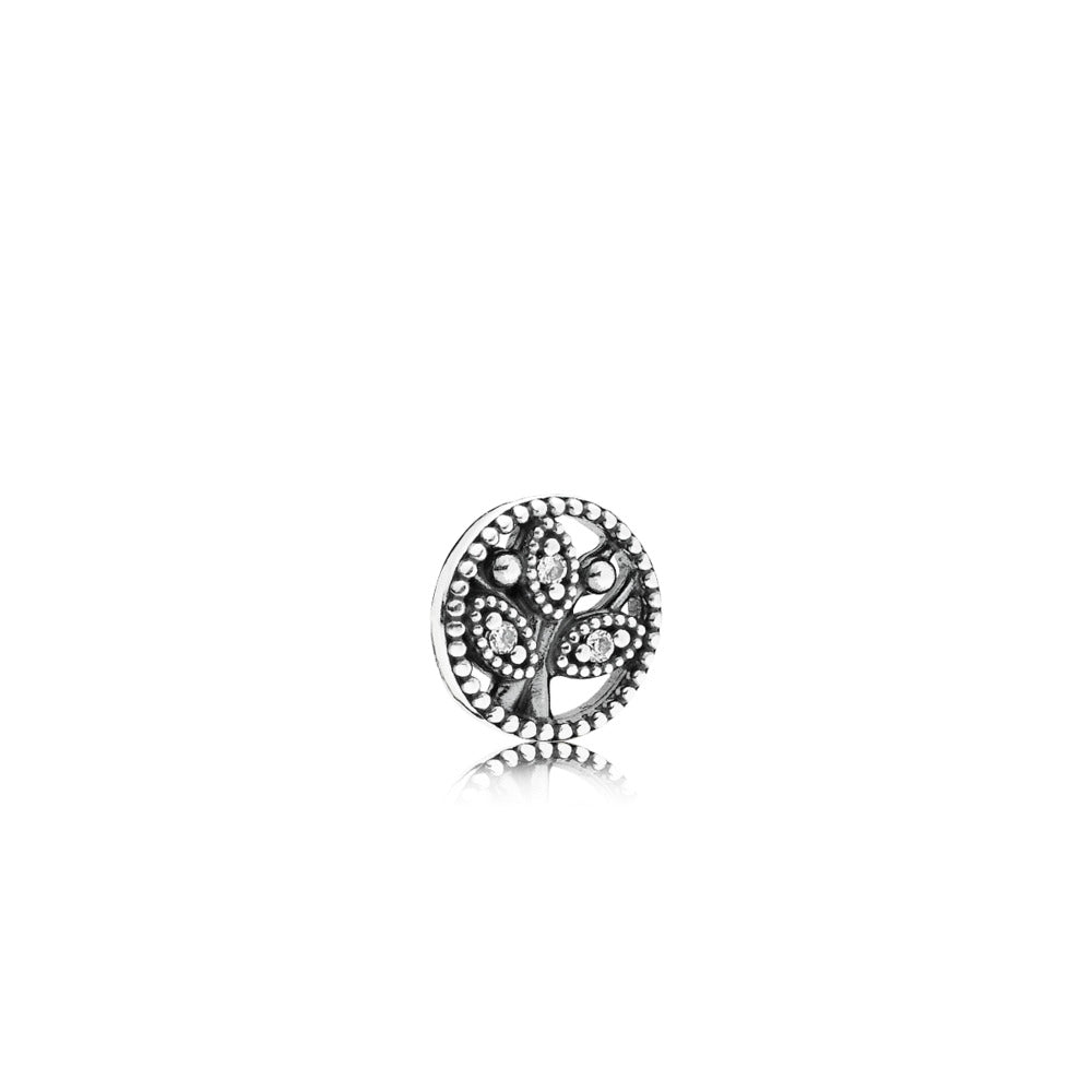 Family tree silver petite element with clear cubic zirconia