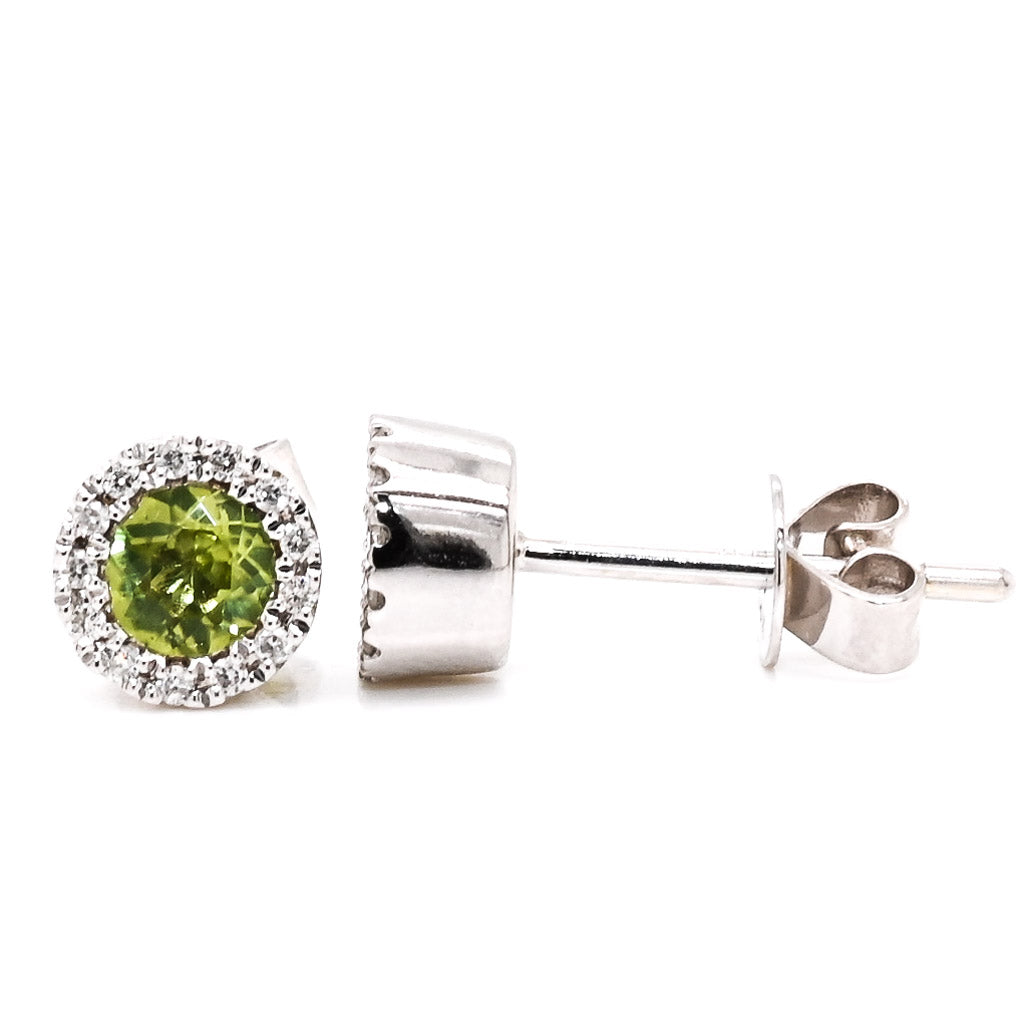 14KT White Gold Peridot and Diamond Stud Earrings.