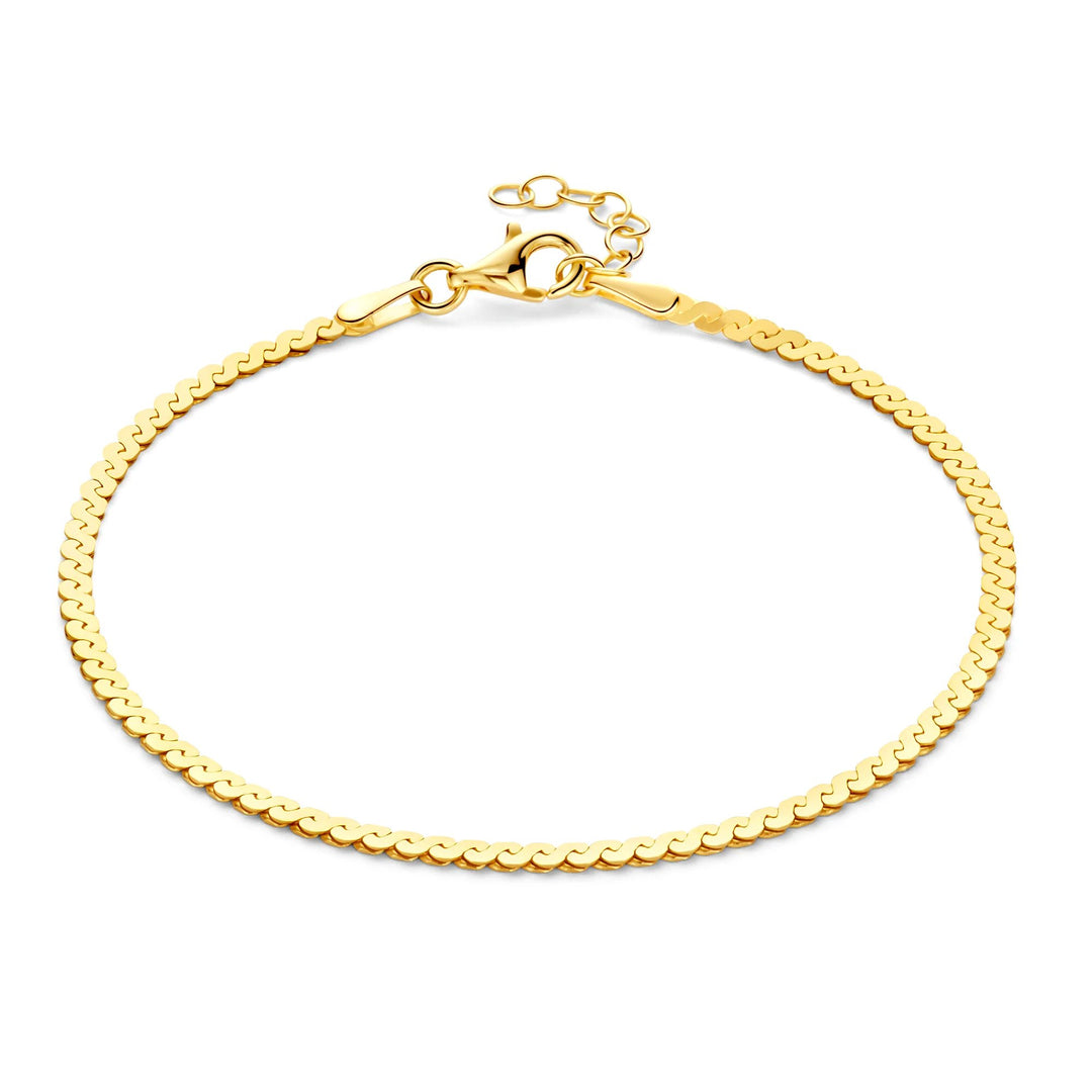 Sterling Silver Gold Vermeil 7.5" 3mm Serpentine Chain Bracelet