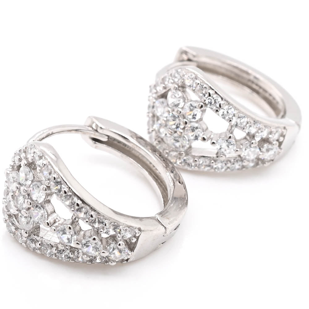 Sterling Silver C.Z 14mm Huggie Earrings.