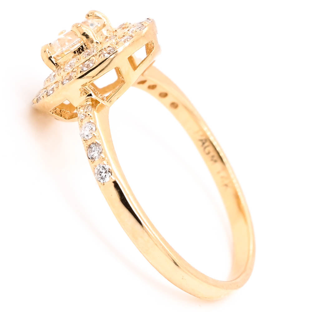 14KT Yellow Gold 0.81CTW Round Brillinat Diamond Double Halo Set Engagement Ring.
