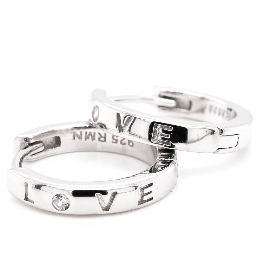 Sterling Silver 14mm Love Huggie Earrings.