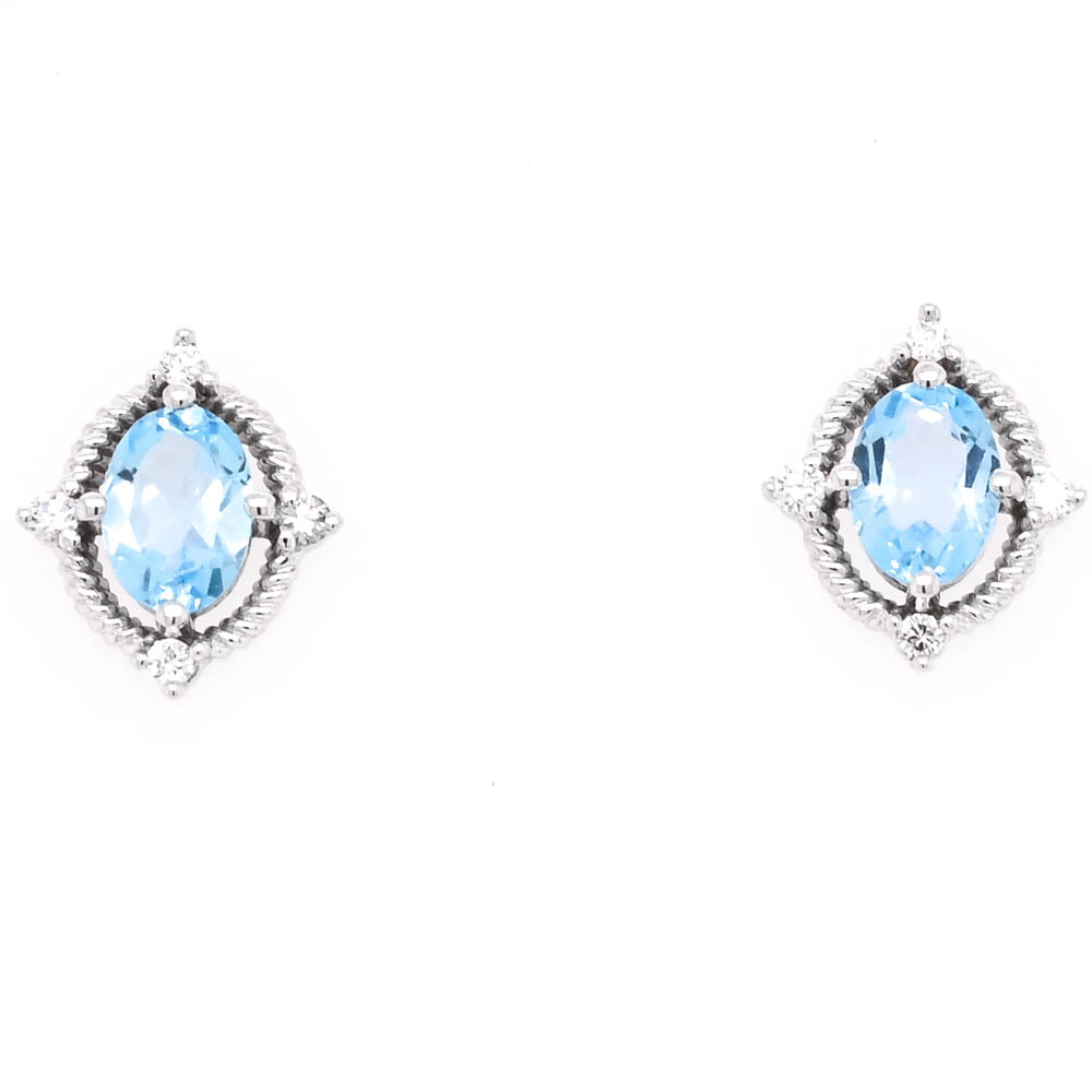 Fire & Ice 10KT White Gold 1.50CT Oval Shape Blue Topaz & Canadian Diamond Earrings
