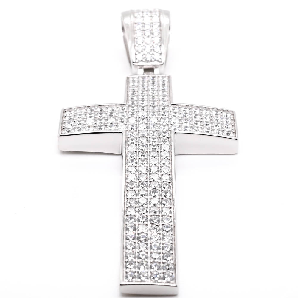 Sterling Silver 89x39mm C.Z Cross Pendant