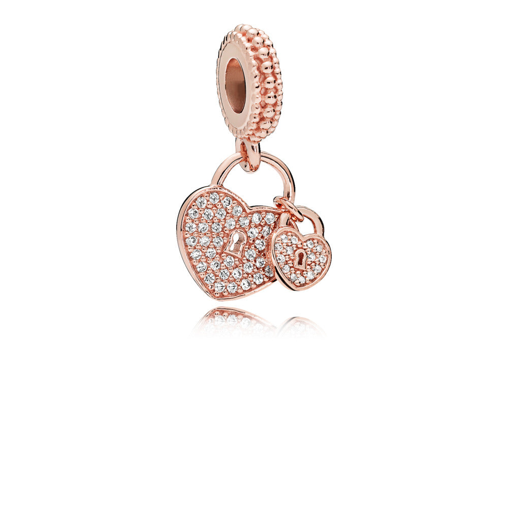 Pavé Heart Padlocks Dangle Charm