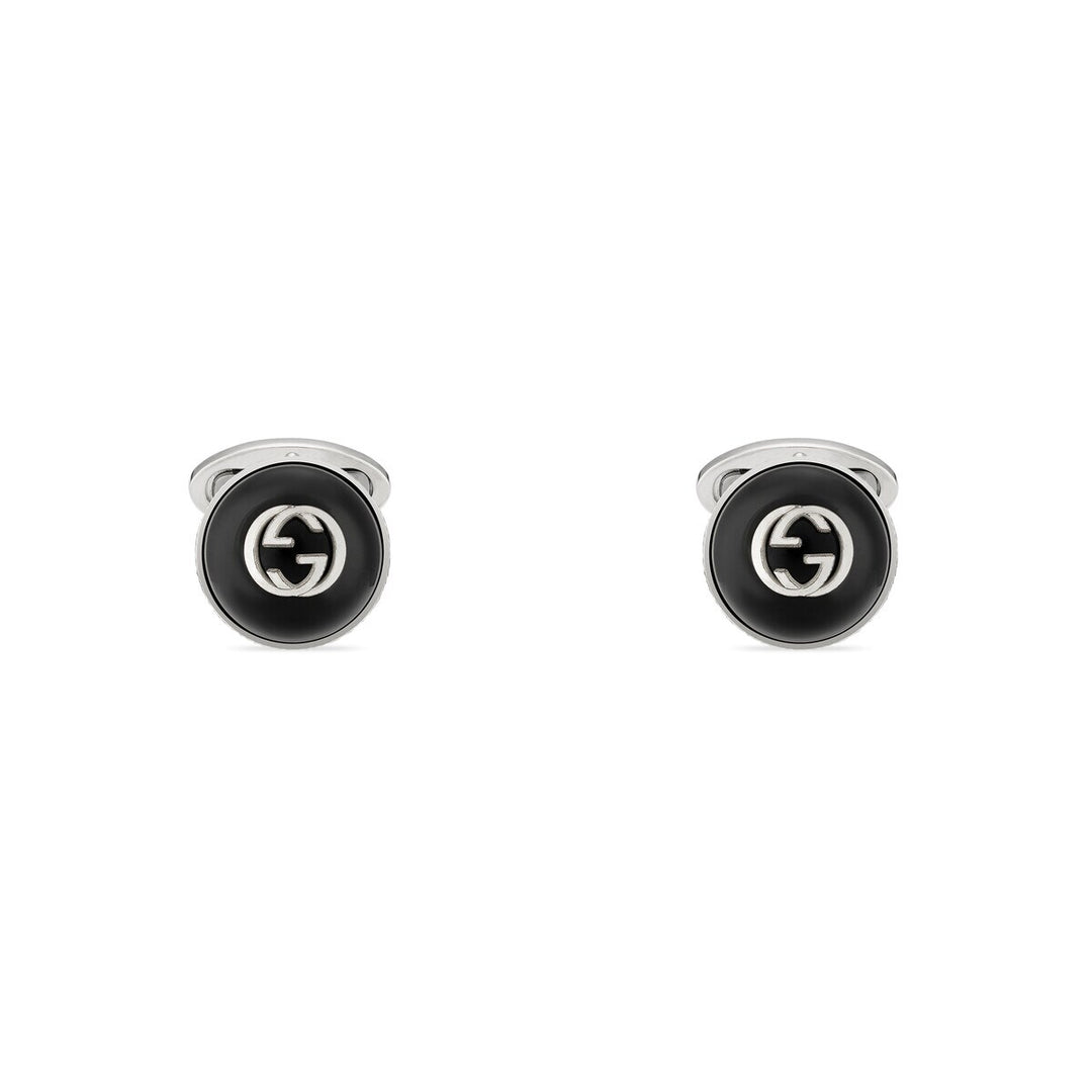 Gucci Sterling Silver interlocking G Black Onyx cuff Links.