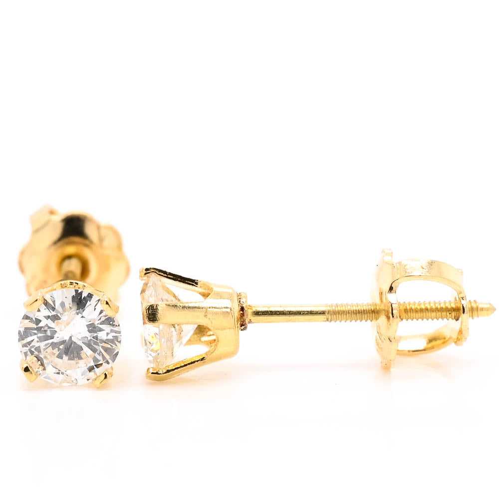18KT Yellow Gold 0.50CTW Round Brilliant Diamond Stud Earrings.