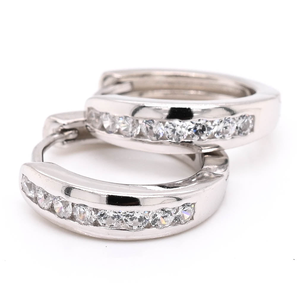 Sterling Silver 14mm C.Z Huggie Earrings.