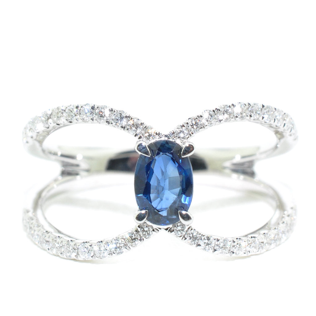 14KT White Gold Blue Sapphire and Diamond Ring.