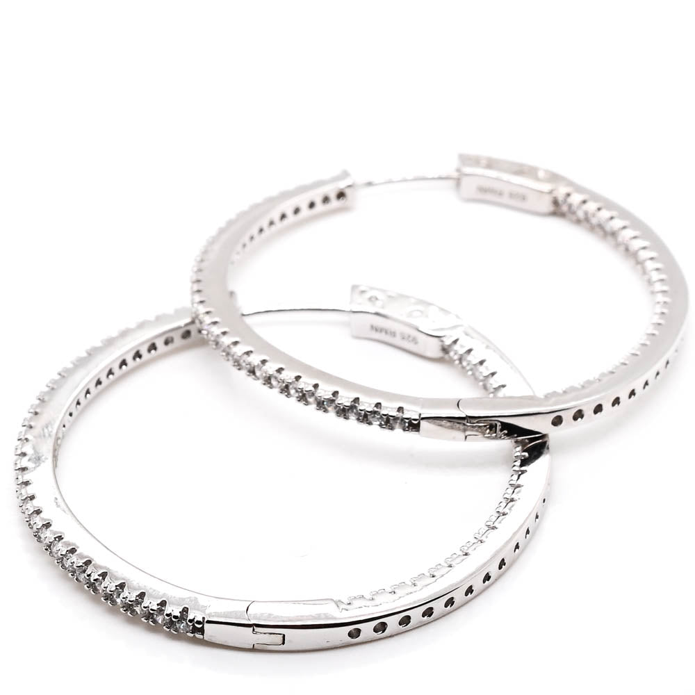 Sterling Silver 36mm C.Z Hoop Earrings.