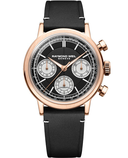 Rayond Weil Millesime Automatic Tri-Compax Chronograph Black Sector Dial 39mm Watch. 7765-PC5-20631