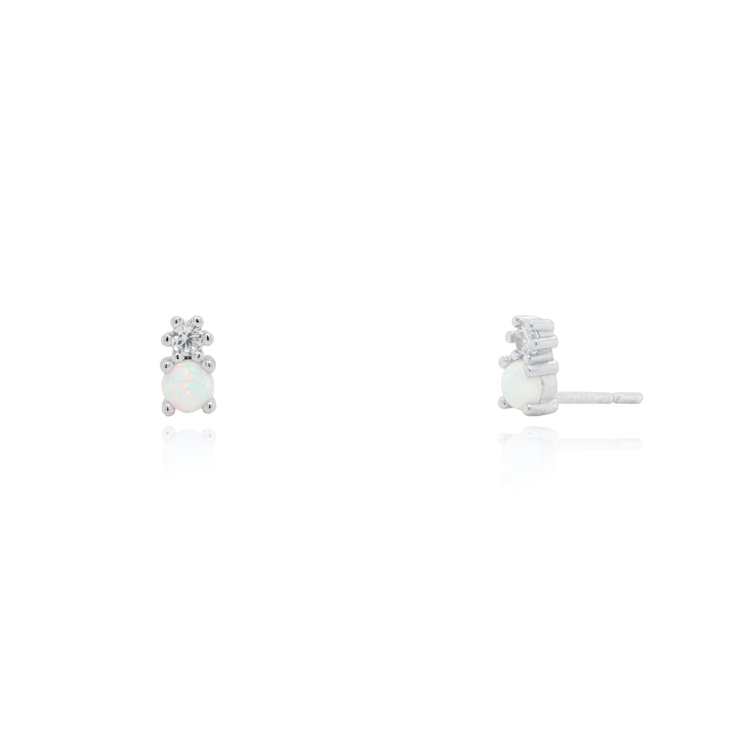 Sterling Silver Opal & C.Z Stud Earrings.