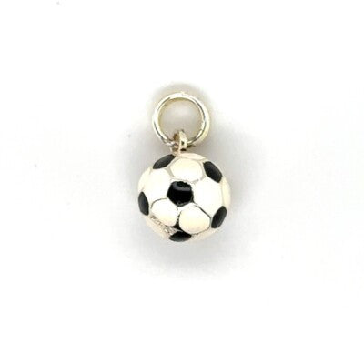 Sterling Silver 13mm Black & White Enamel Soccer Ball Charm.