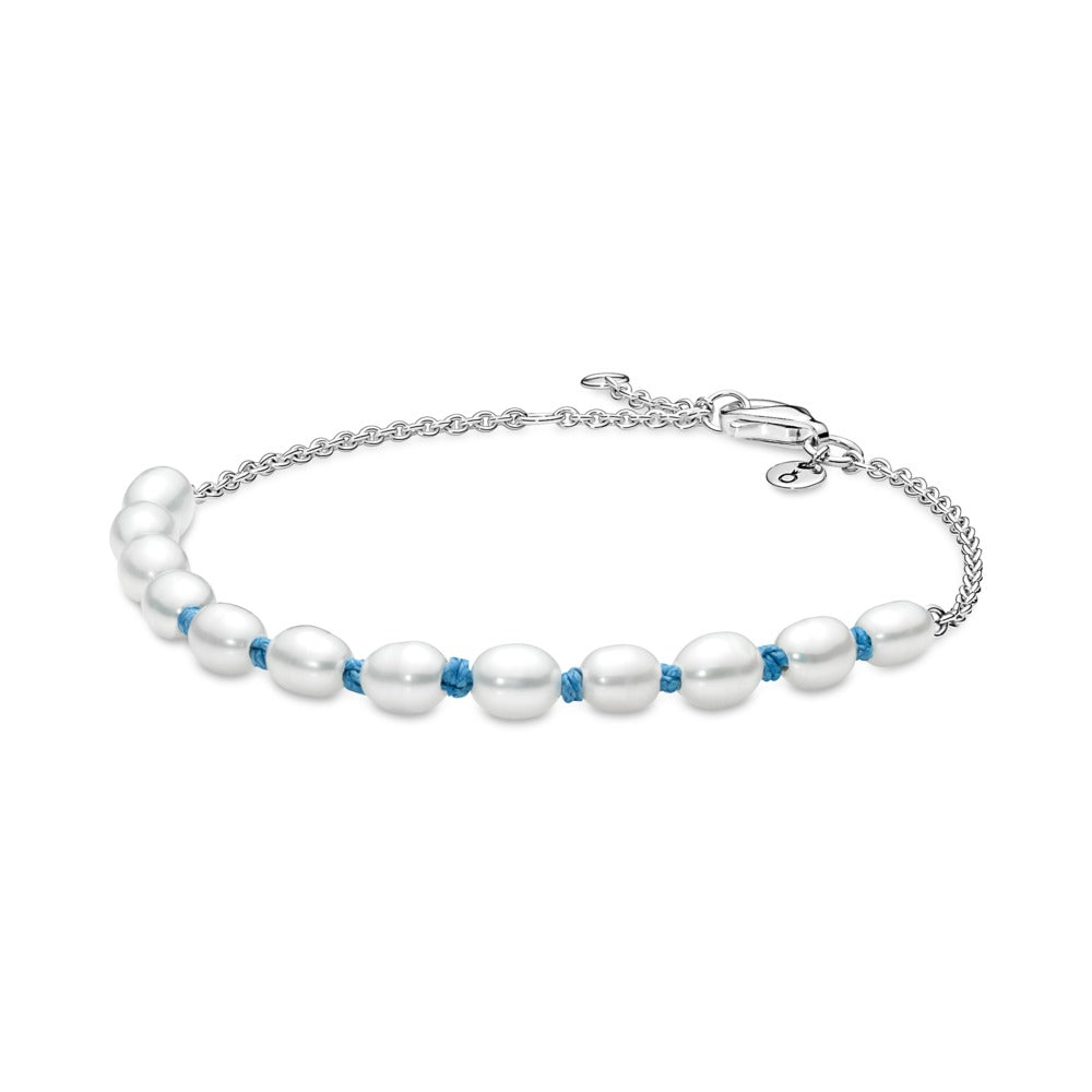 Pandora Treated Freshwater Cultured Pearl Blue Cord Chain Bracelet
