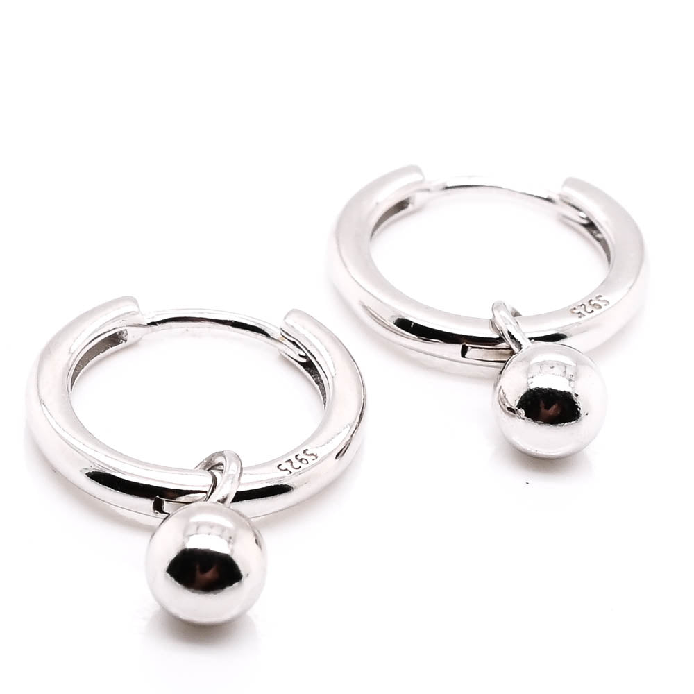 Sterling Silver 12mm Huggies Earrings With Removeable Ball Charm