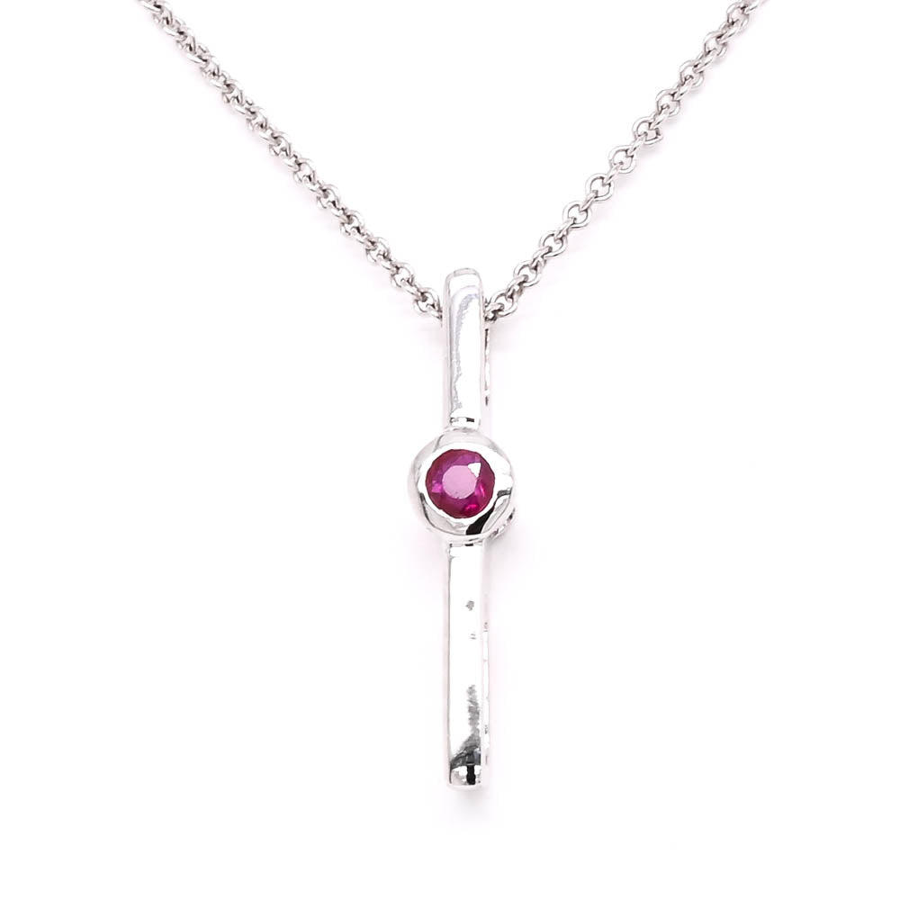 10KT White Gold 20" 0.08CT Ruby Drop Necklace.