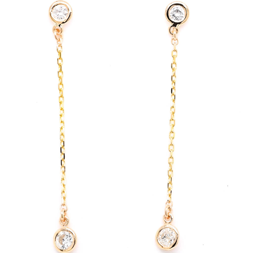 14KT Yellow Gold 0.60CTW Round Brilliant Chain Link Dangle Earrings.