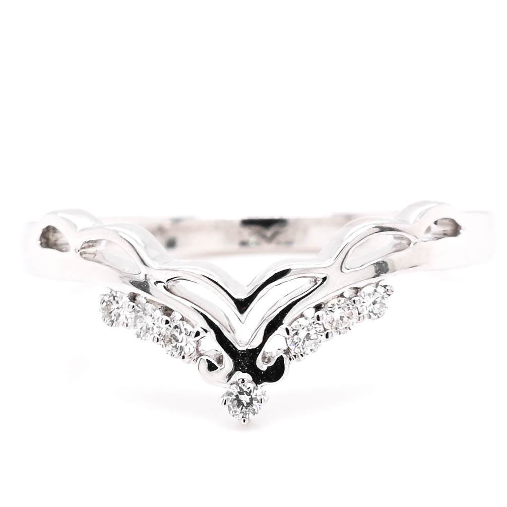 14KT White Gold 0.10CTW Diamond Curved Band.