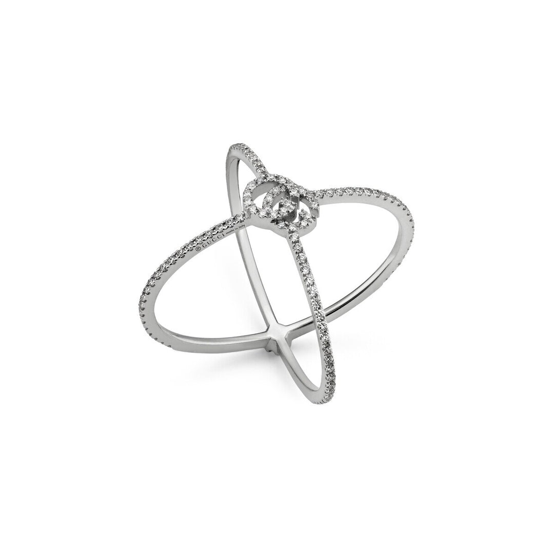 Gucci 18KT White Gold 0.30CTW VVS G-H Colour Diamond GG Running X Ring.