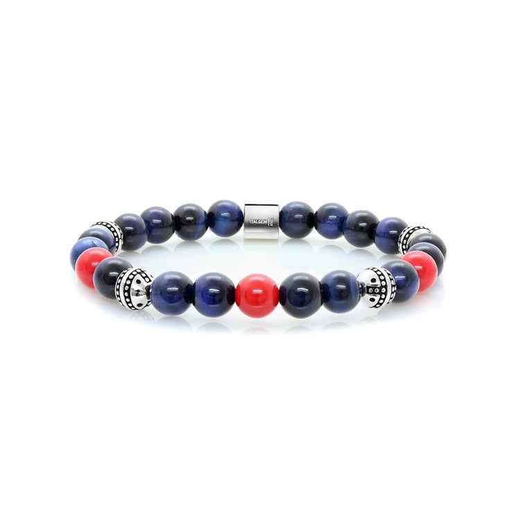 Italgem Steel 6mm Blue Tiger Eye and Red Jasper Steel Stretch Bracelet.