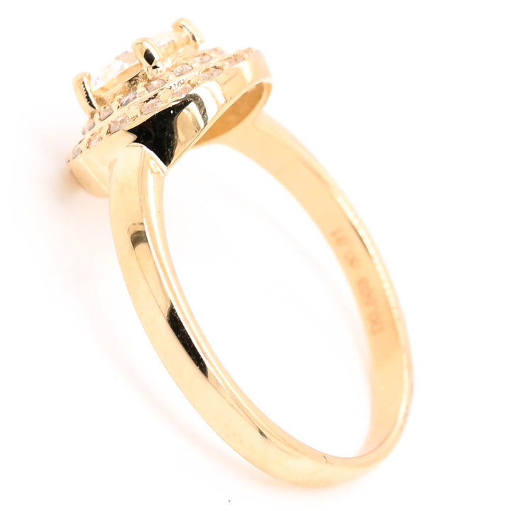14KT Yellow Gold 0.81CTW Round Brillinat Diamond Double Halo Set Engagement Ring.