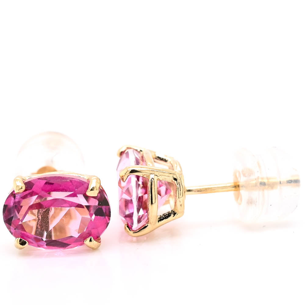 10KT Yellow Gold Oval Shape Pink Topaz Stud Earrings.