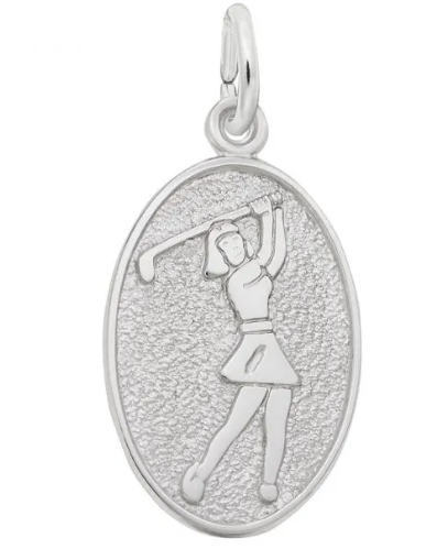 Female Golfer Oval Disc Charm
Please order in STERLING SILVER