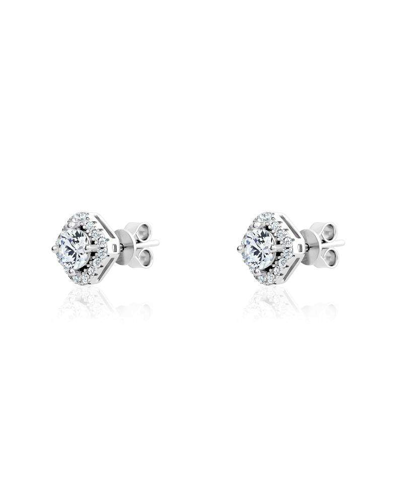 Sterling Silver 1.00CTW Round Brilliant Halo Set Moissanite Stud Earrings.
