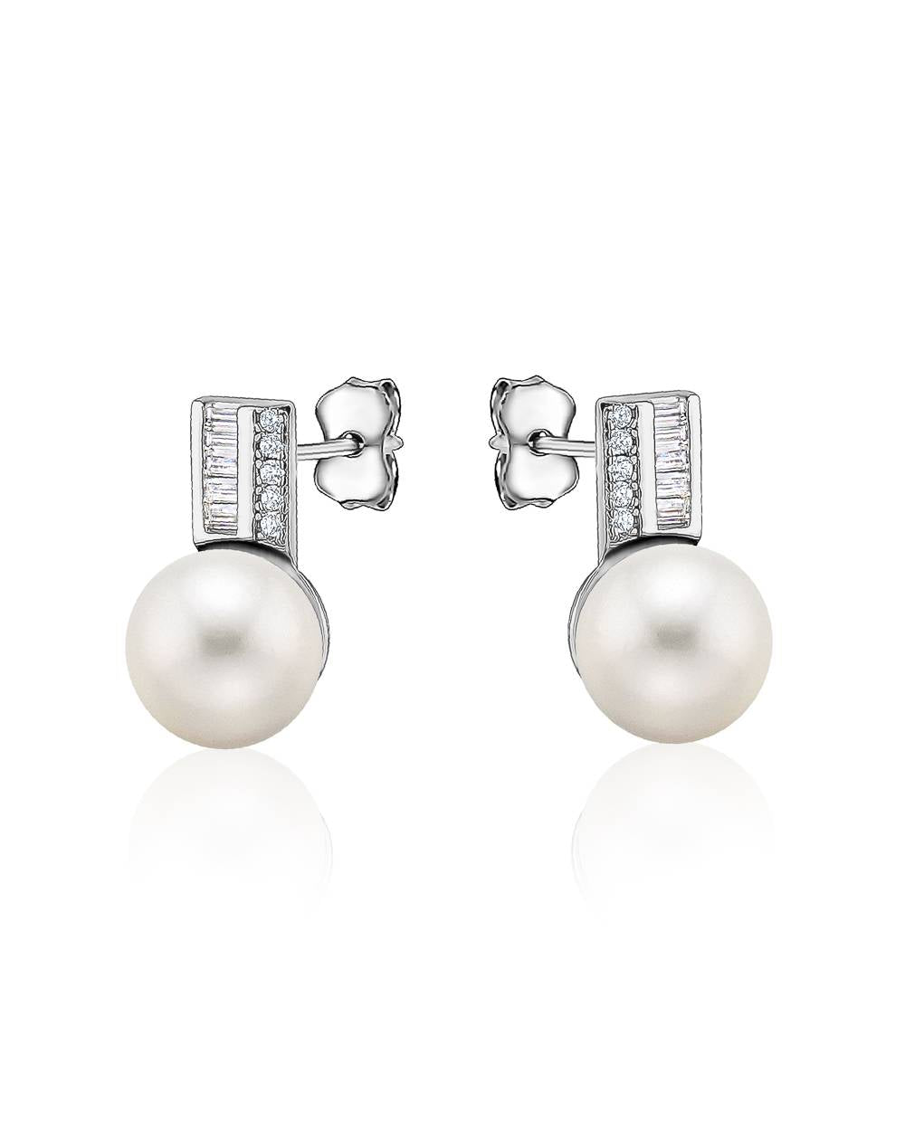 Larus Sterling Silver 8-8.5mm Freshwater C.Z Stud Earrings.