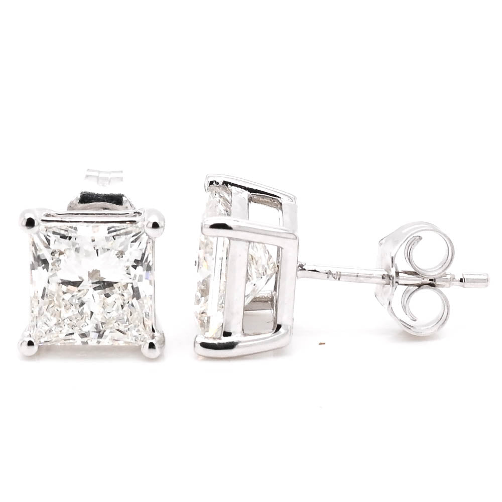 14KT White Gold 3.00CTW Princess Cut Lab Grown Diamond Stud Earings.