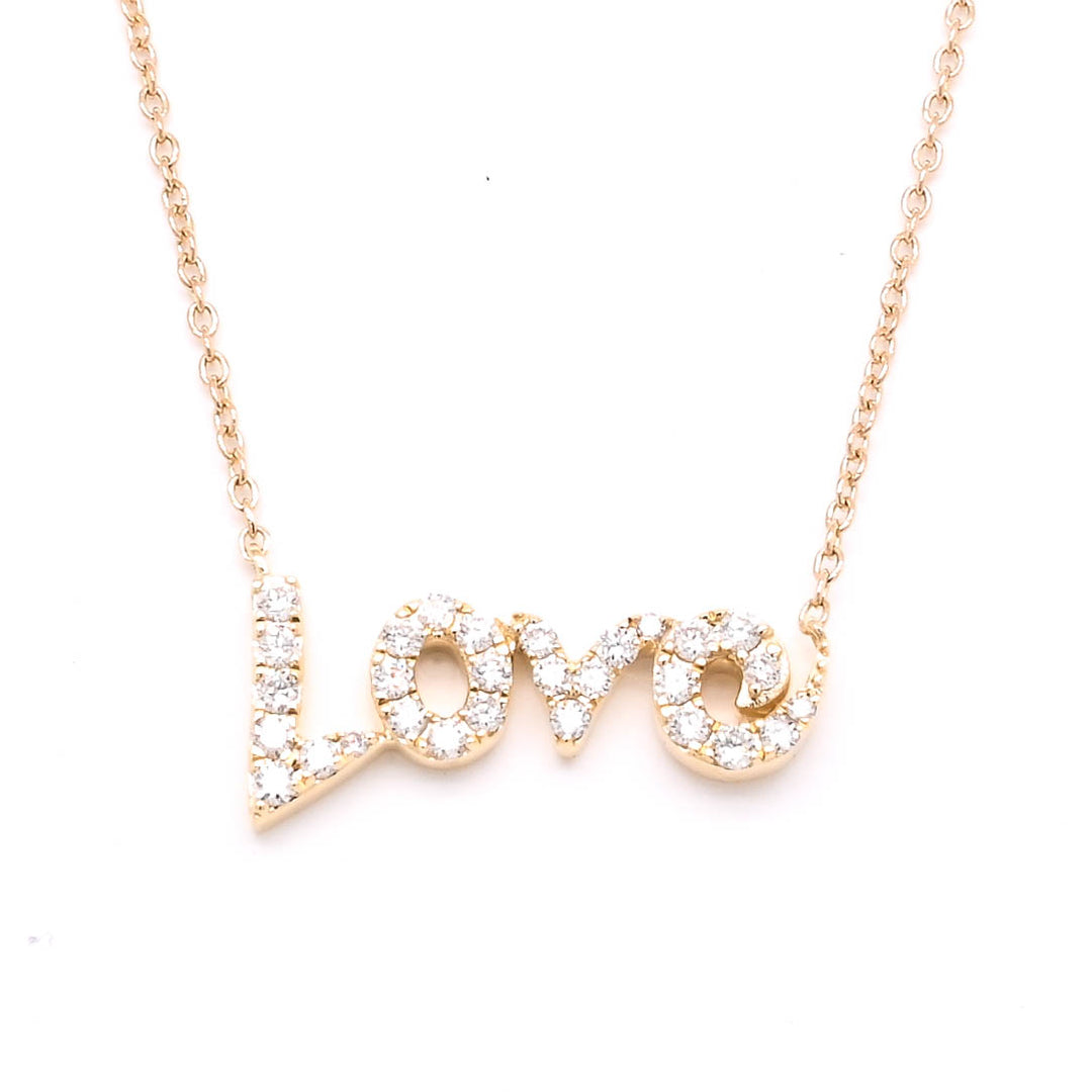 14KT Yellow Gold 18" 0.20CTW Diamond "LOVE " Necklace.