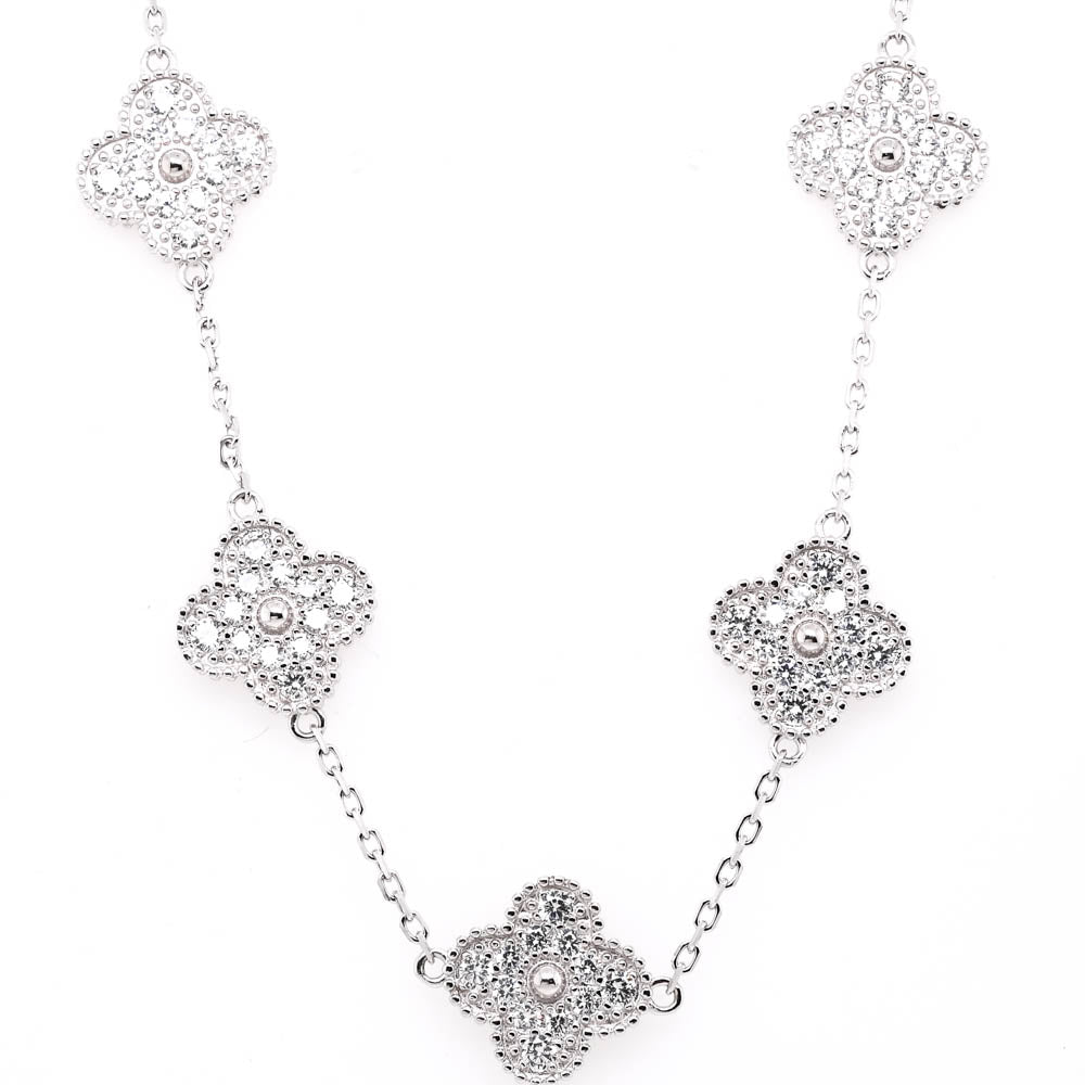 Sterling Silver 18" Multi Clover C.Z Necklace.