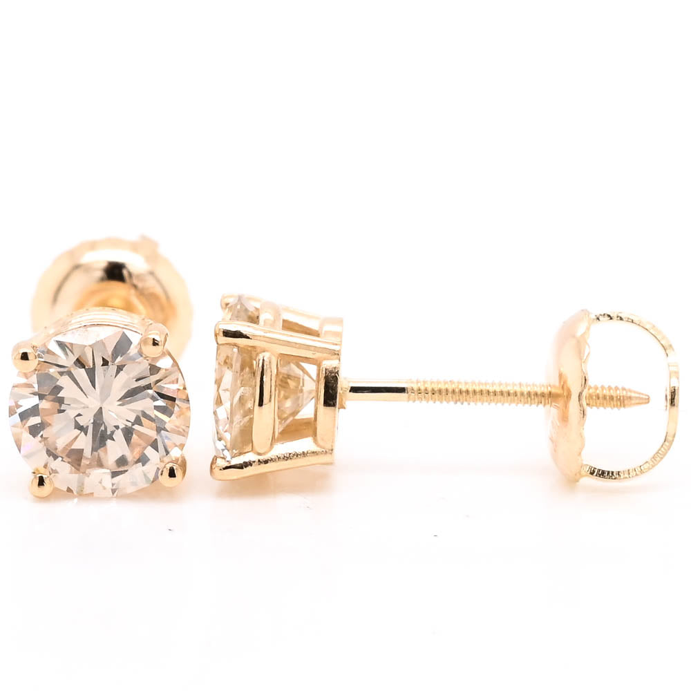 14KT Yellow Gold 1.21CT Round Brilliant Diamond Stud Earrings.