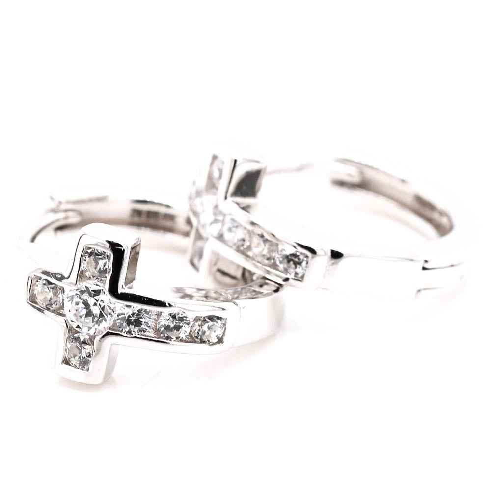Sterling Silver 15.5mm C.Z Huggie Earrings.
